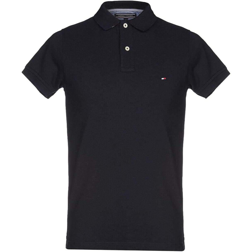 Tommy Hilfiger Mens Stretch Slim Fit Mesh Polo Shirt (X-Large  Black)