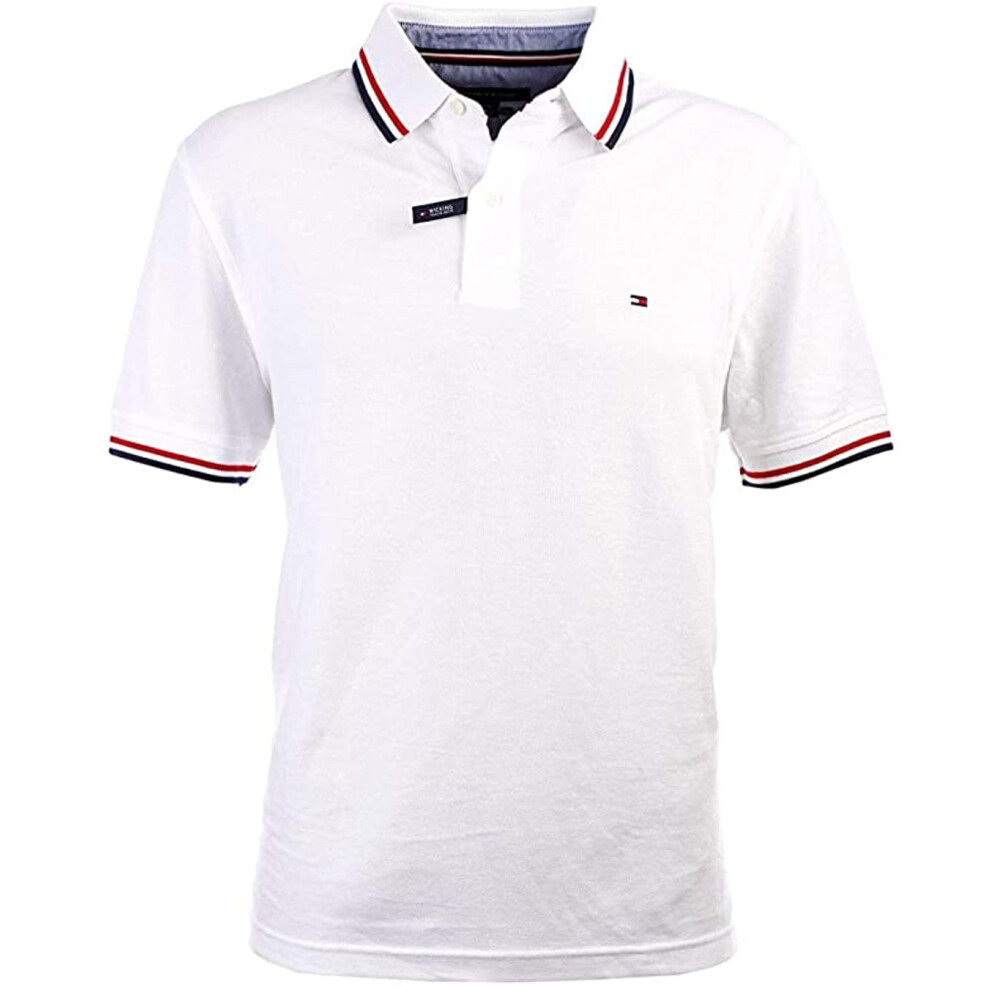 Tommy Hilfiger Men's Striped Collar Polo (Small  White)