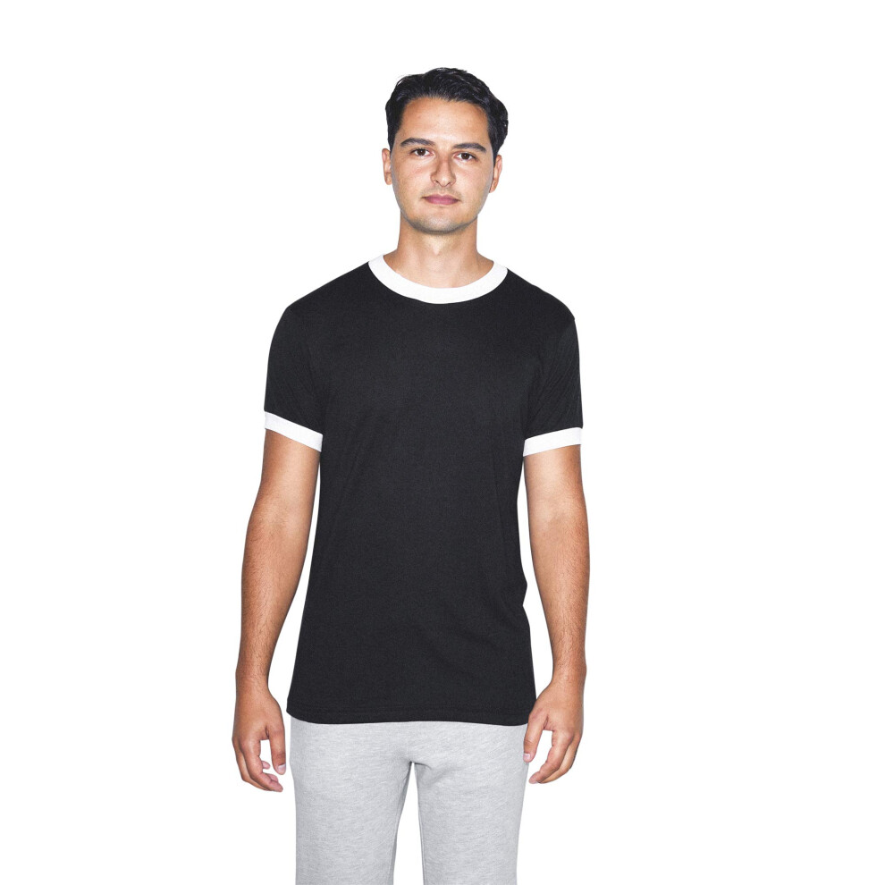 American Apparel Men's 50/50 Crewneck Short Sleeve Ringer T-Shirt  Bla