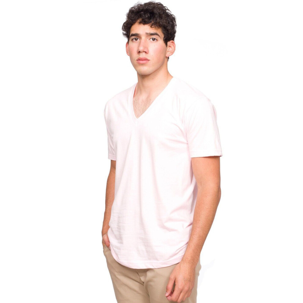 American Apparel Unisex Fine Jersey Short Sleeve V-Neck  Light Pink  S