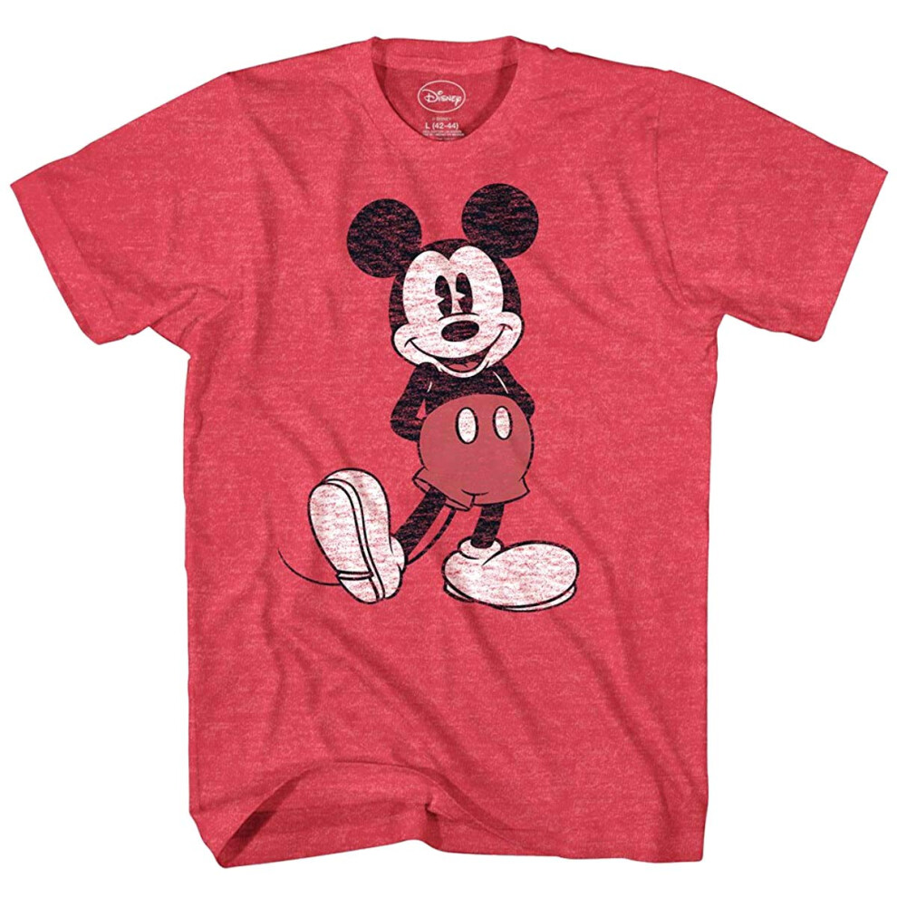 Disney Men's Full Size Mickey Mouse Distressed Look T-Shirt  Red HTR