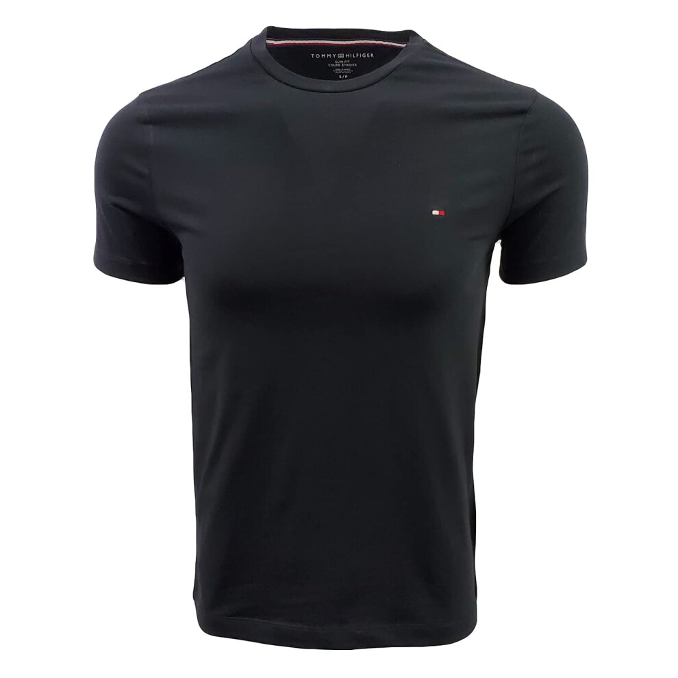 Tommy Hilfiger Men's Slim Fit Stretch Crewneck T-Shirt (Black  Medium)