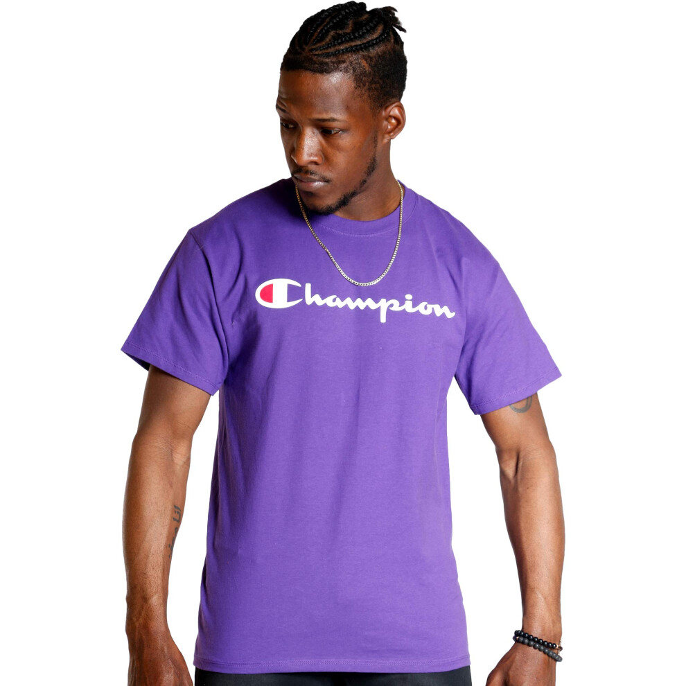 Champion mens Classic T-shirt  Classic Script T Shirt  Purple Pr-y0679