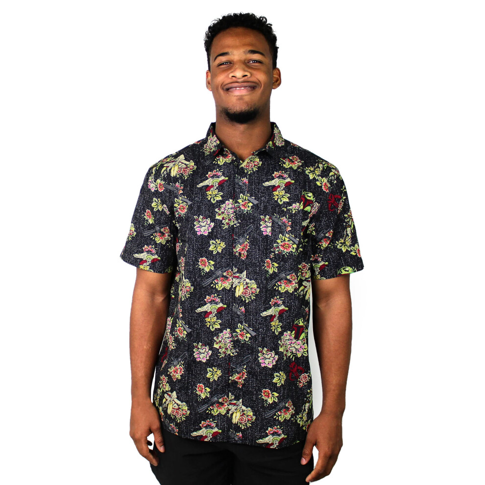 Star Wars Young Men's Fett Floral T-Shirt  Black  X-Large