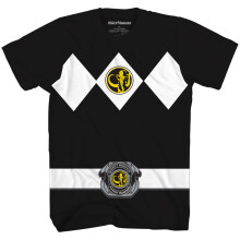 Power Rangers Schwarzes Kostüm T-Shirt (Schwarz, XXL)