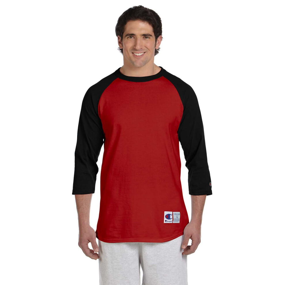 Champion Men's Raglan Baseball T-Shirt  Scarlet/Black  Medium