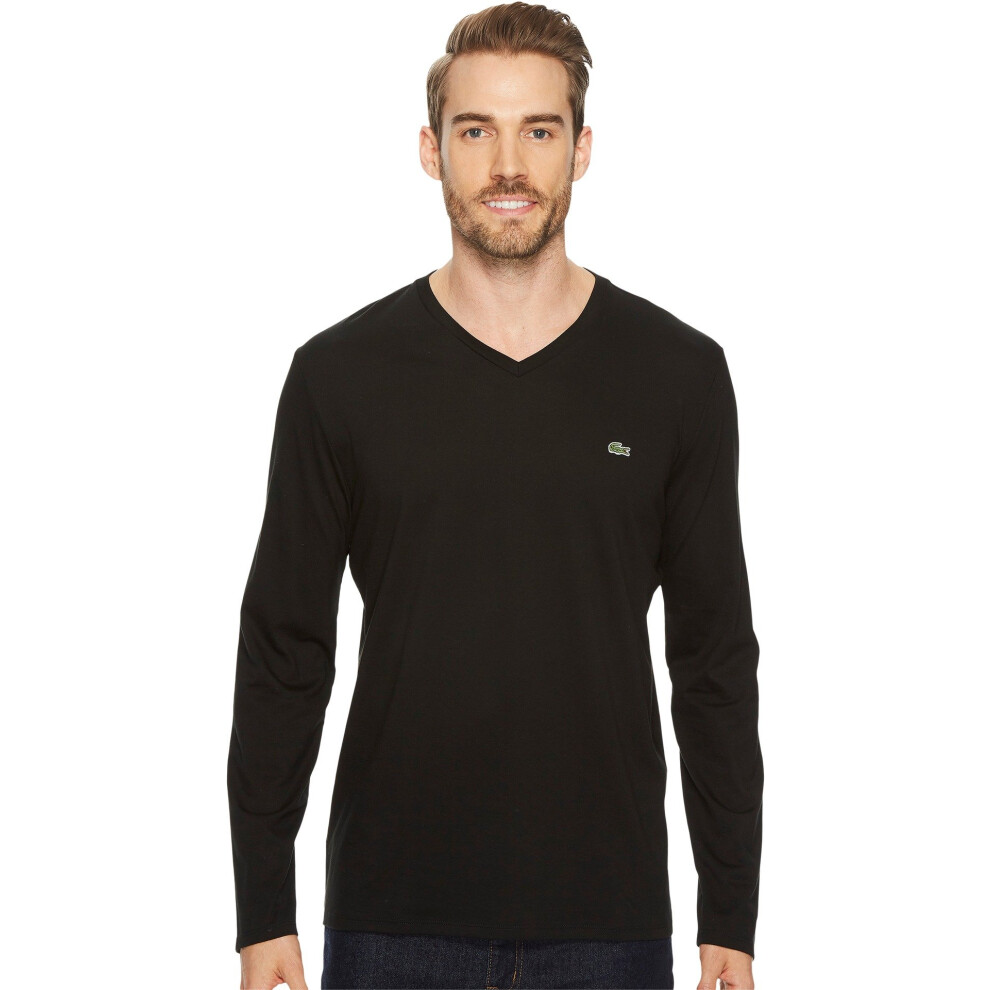 Lacoste mens Long Sleeve Jersey Pima V-neck T-shirt T Shirt  Black  La