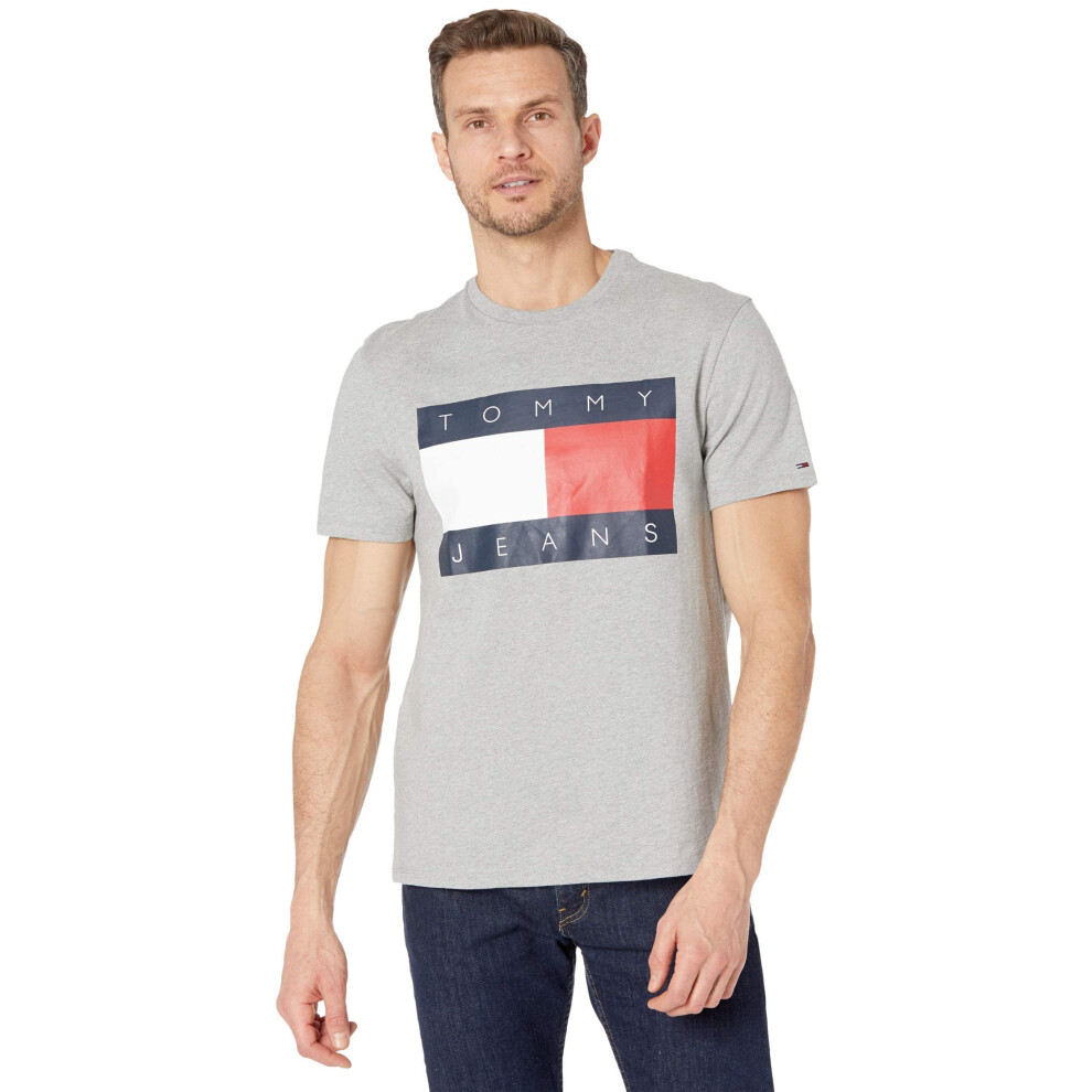 Tommy Hilfiger mens Tommy Jeans Short Sleeve Logo T Shirt  Grey Heathe