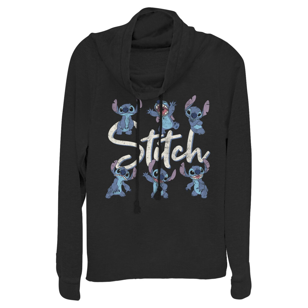 Disney mens Lilo & Stitch Stitch Poses Women's Long Sleeve Cowl Neck P