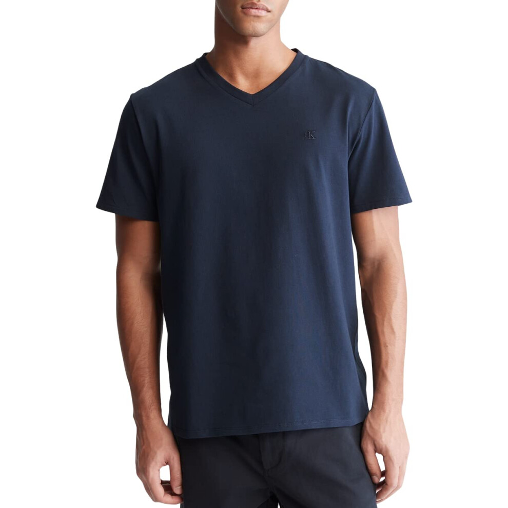 Calvin Klein Men's Smooth Cotton Solid V-Neck T-Shirt  Dark Sapphire