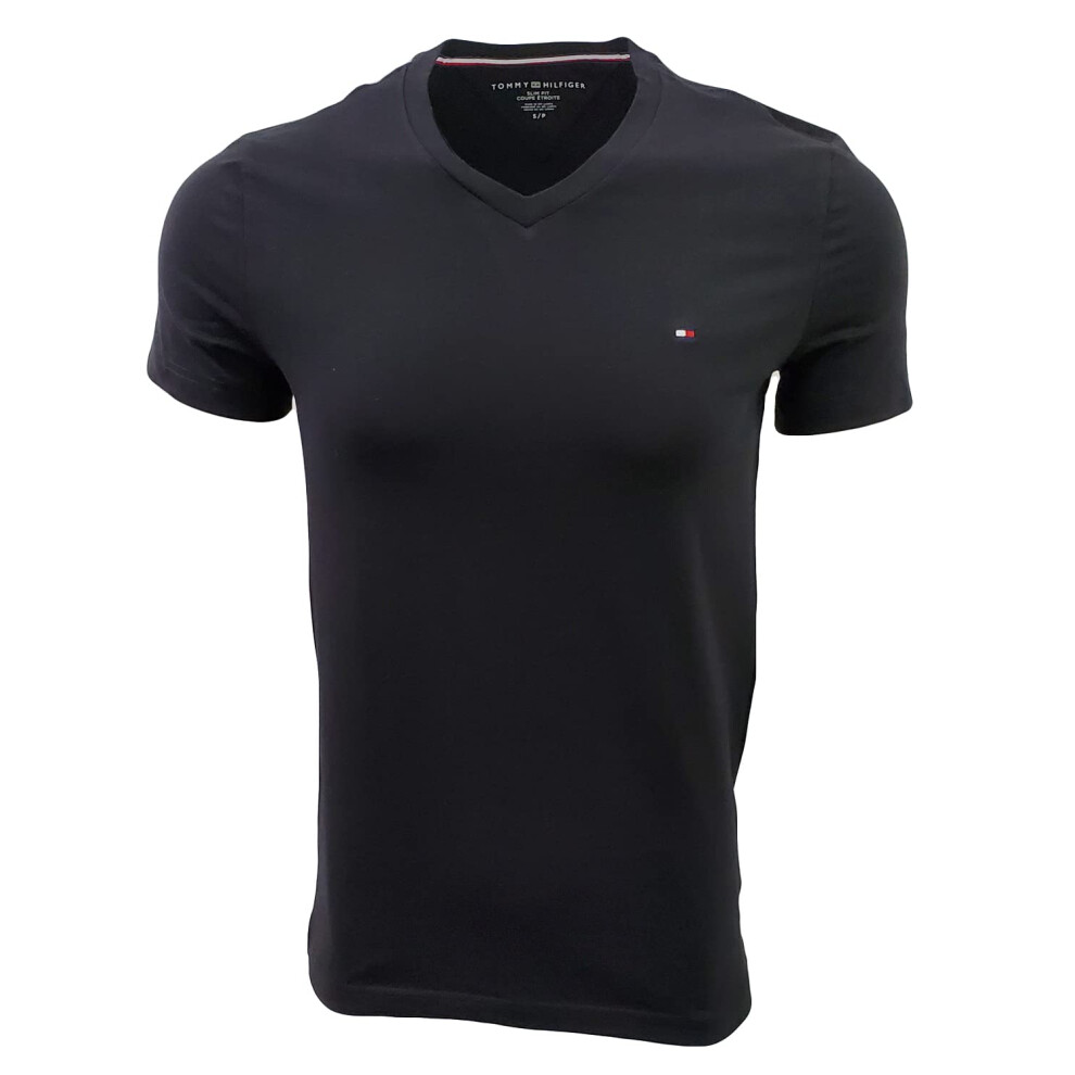 Tommy Hilfiger Men's Slim Fit V-Neck T-Shirt (Large  Black)