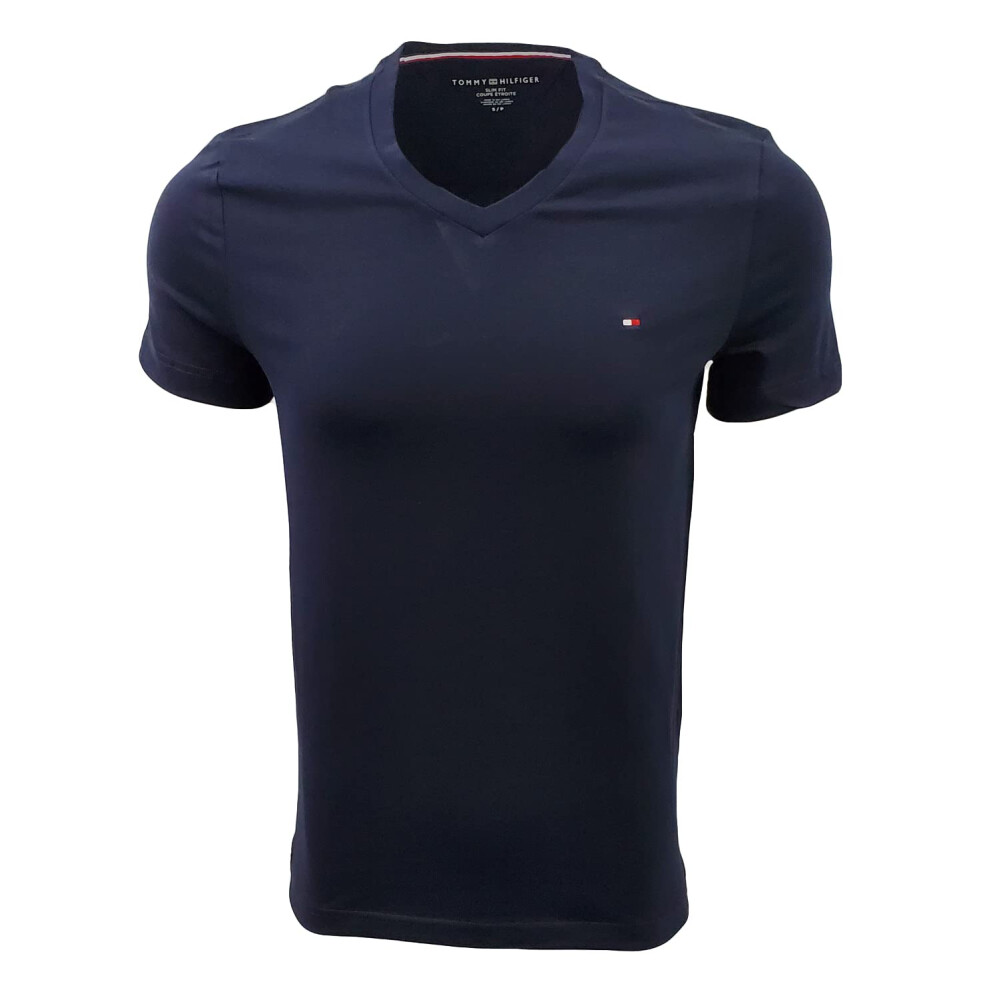 Tommy Hilfiger Men's Slim Fit V-Neck T-Shirt (Medium  Navy)