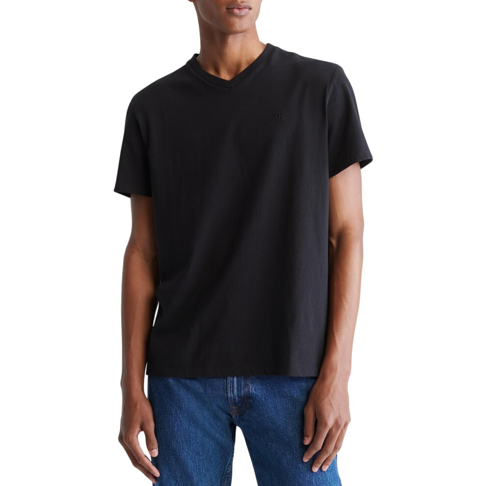 Calvin Klein Men's Smooth Cotton Solid V-Neck T-Shirt  Black Beauty  E