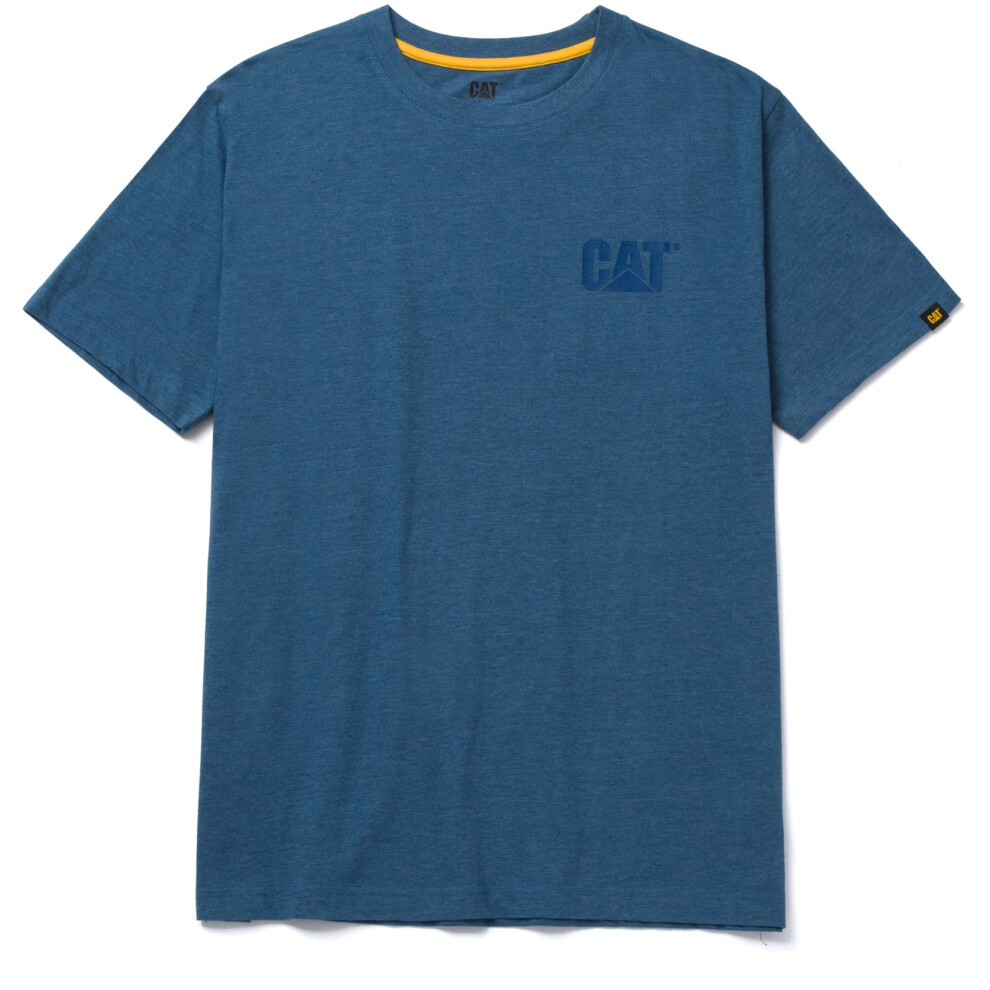 Caterpillar Men's Trademark T-Shirts with Shape-Retention Rib Trim Spandex  Tagless Neck  and CAT Logo on Left Chest  Real Teal Heather  Medium