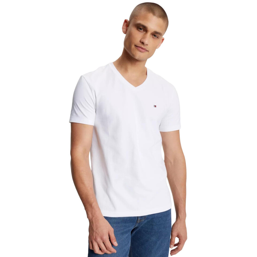 Tommy Hilfiger Men's Slim Fit V-Neck T-Shirt (White  S)