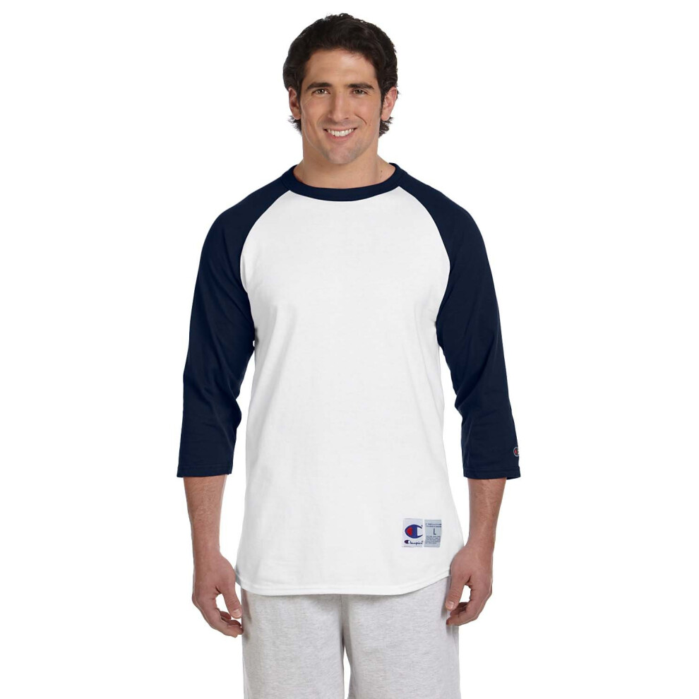 Champion Men's Raglan Baseball T-Shirt M White-Navy