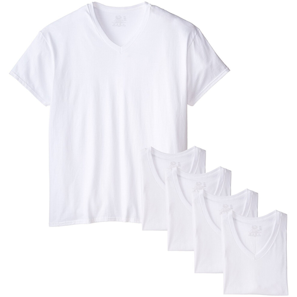 Fruit of the Loom Men's White V-Neck Tee 5-Pack - Big Sizes 2X  3X (XX