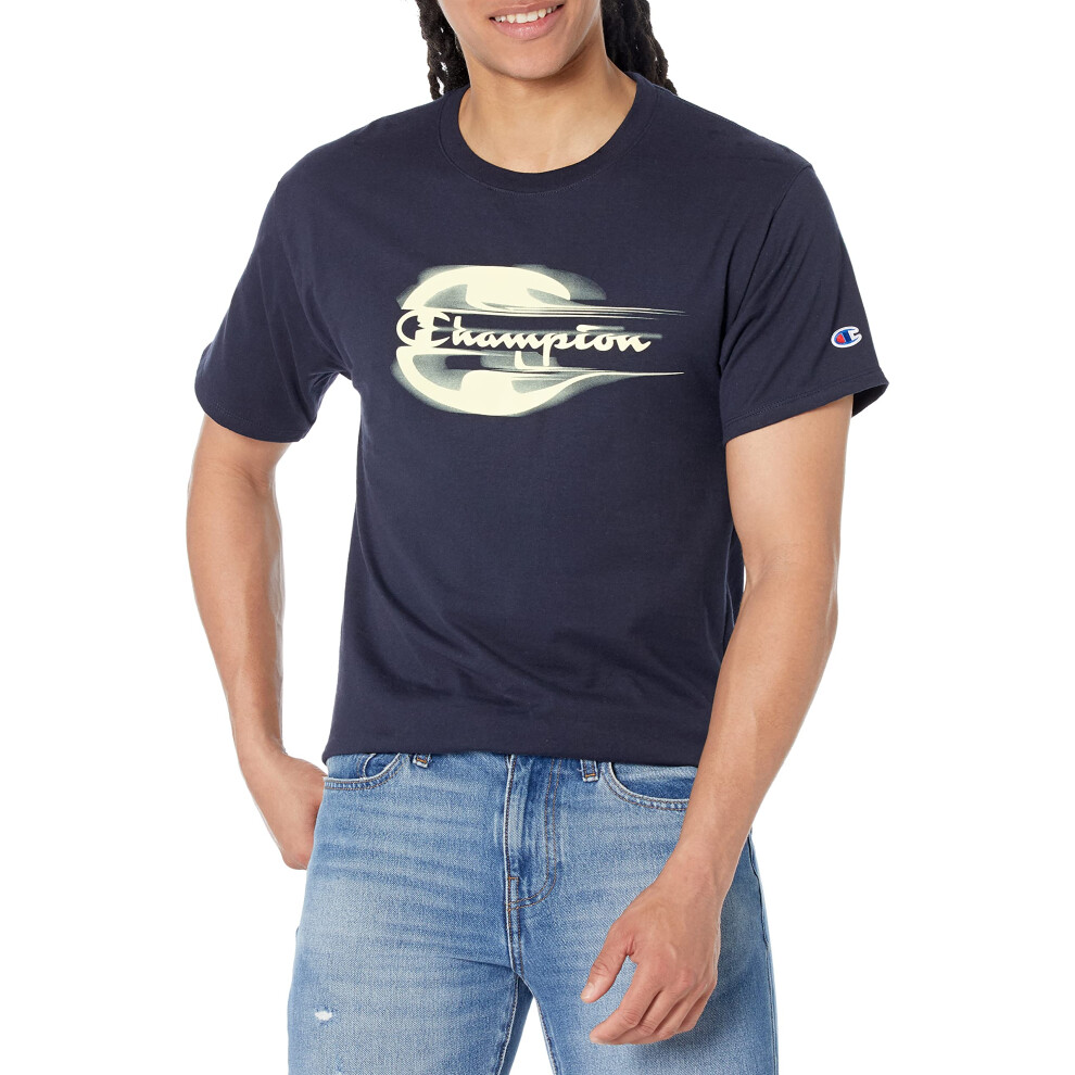 Champion mens Classic T-shirt  Double Logo T Shirt  Navy-586eha  Small