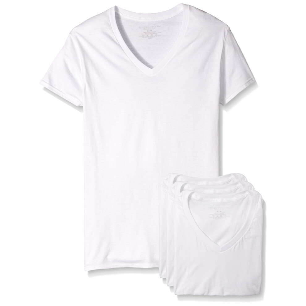 Fruit of the Loom Men's Premium V-Neck Tee (Pack of 4)  White  Large