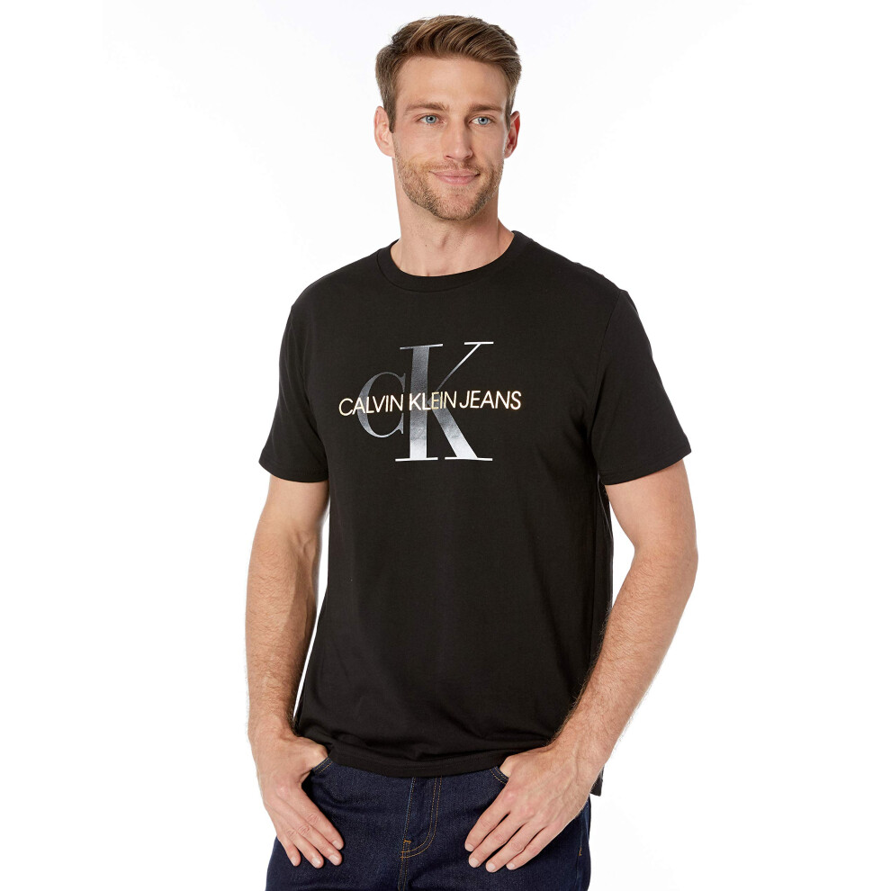 Calvin Klein Men's Short Sleeve Monogram Logo T Shirt  Black  Medium