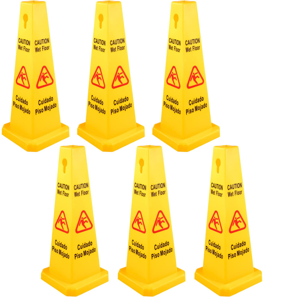 VEVOR 6 Pack Floor Safety Cone 26-Inch Wet Floor Sign Yellow Caution W