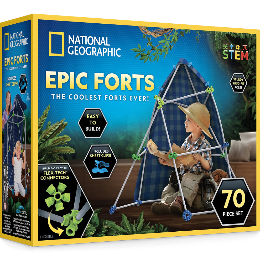 NATIONAL GEOGRAPHIC Kids Fort Building Kit - 70-Piece Indoor Fort Buil