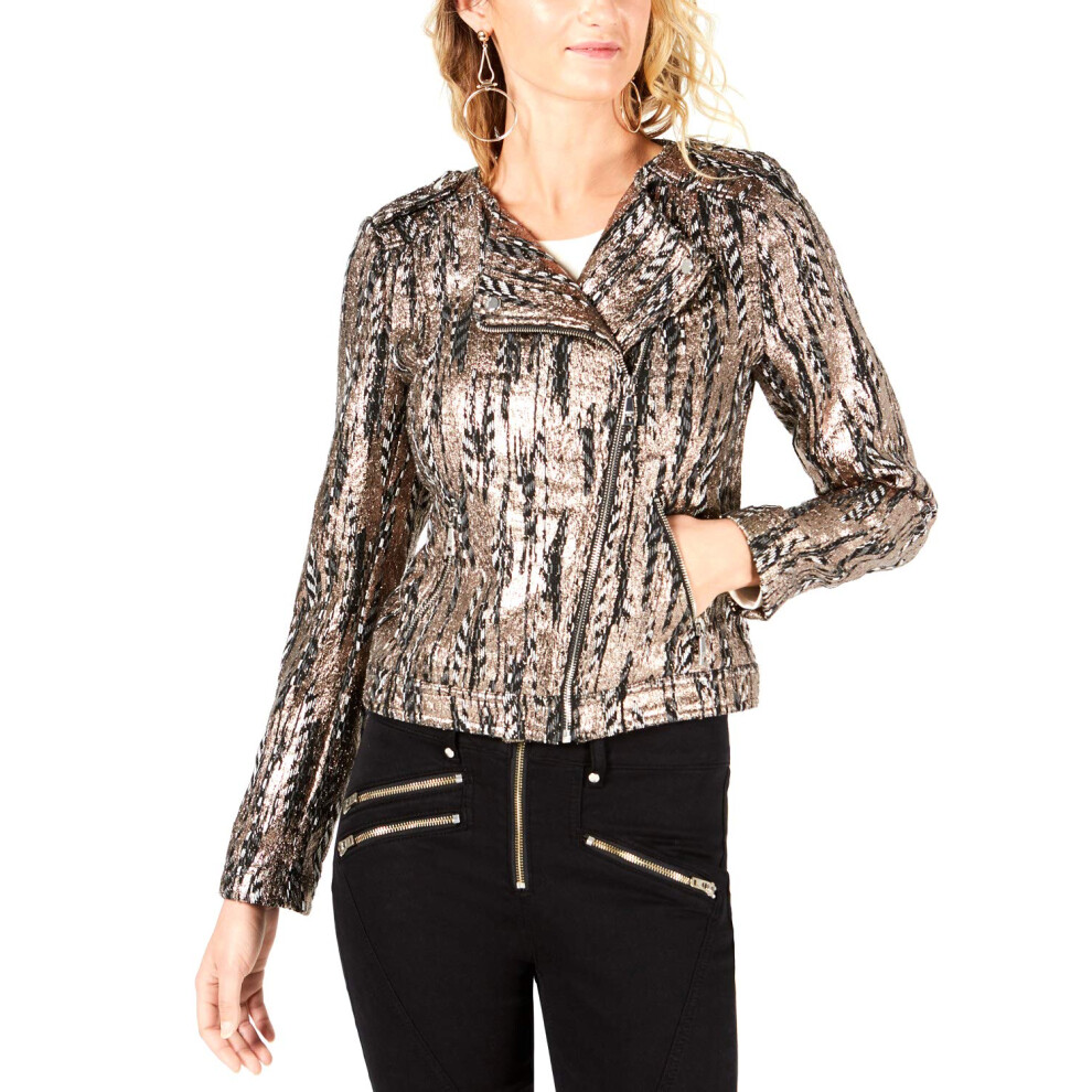 Guess Women's Long Sleeve Teeya Gilded Jacket  Jet Black/Multi  XL