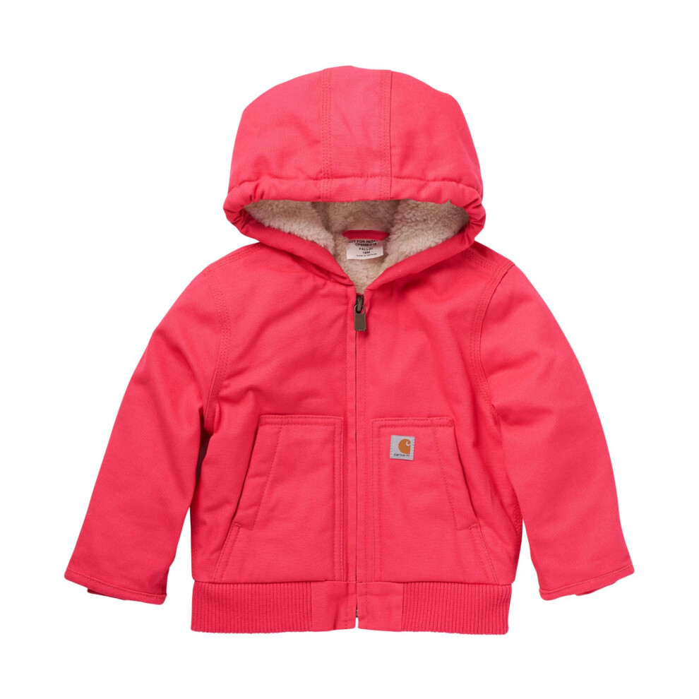 Carhartt Girls' Sherpa-Lined Hooded Canvas Zip-Up Jacket  Raspberry  1