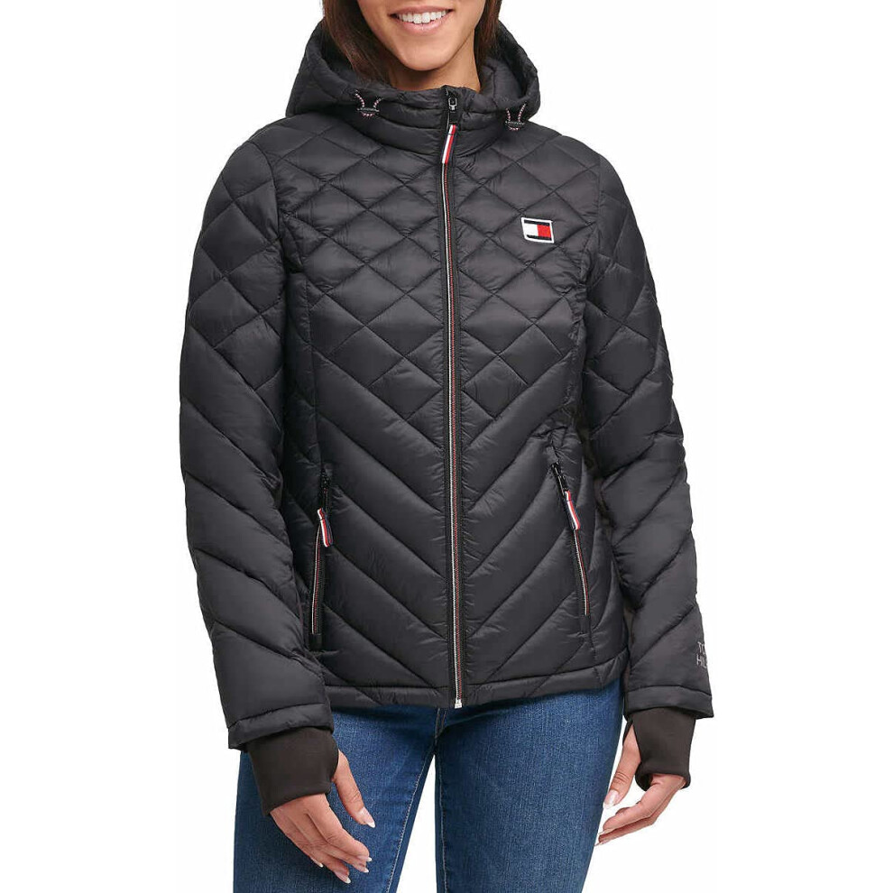 Tommy Hilfiger Womens Packable Hooded Puffer Jacket (Black  X-Small)