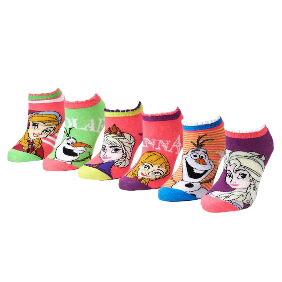 Disney Frozen Little Girls' 6 Pack Assorted No Show Socks (Small 4-6)