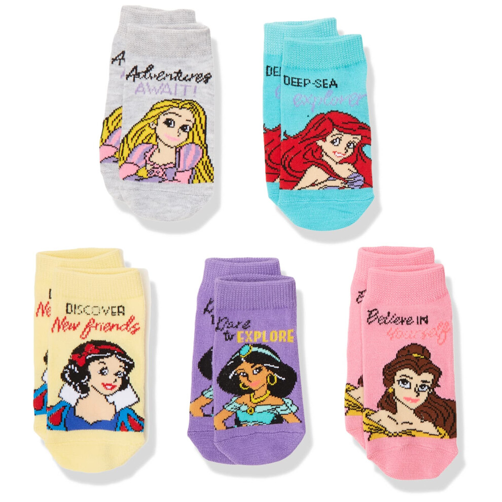 Disney girls Princess 5 Pack Shorty Casual Sock  Assorted Multi  Shoe