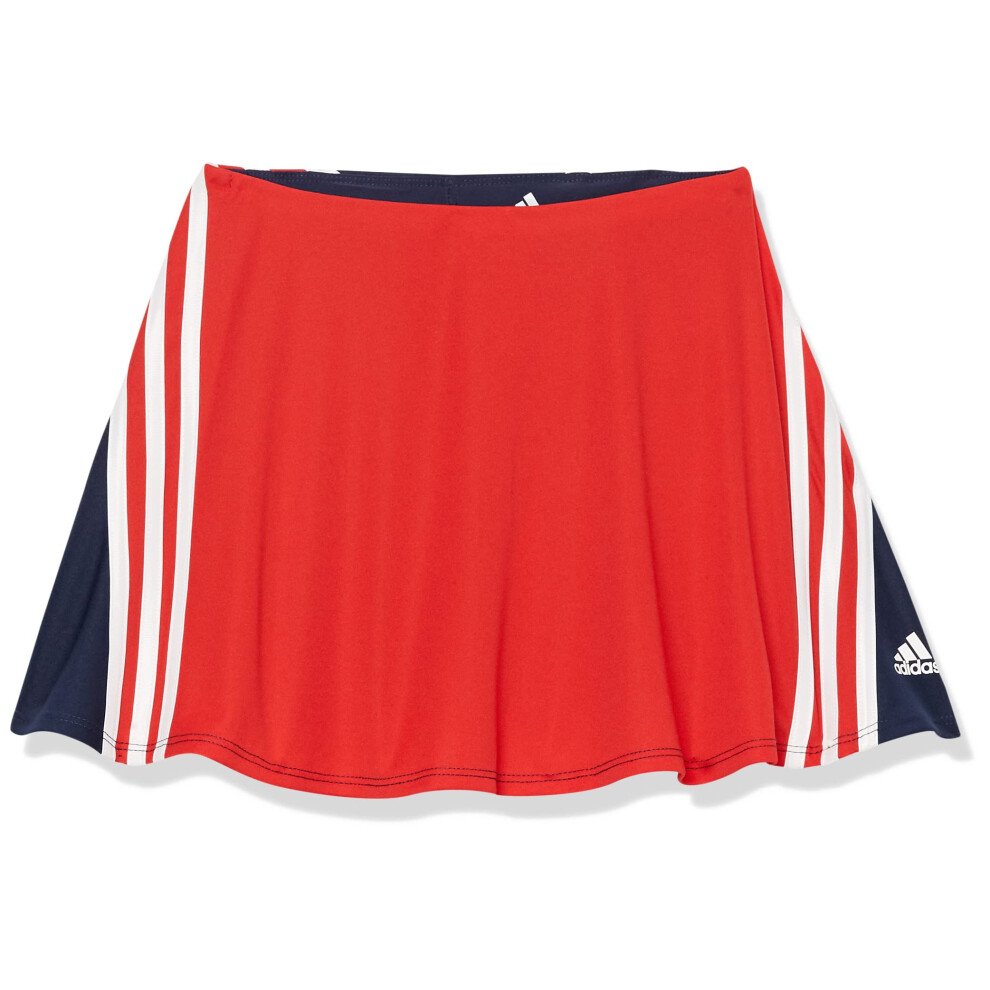 adidas Girls' 3-Stripe Flounce Knit Skorts Tennis Skirt  Vivid Red  4