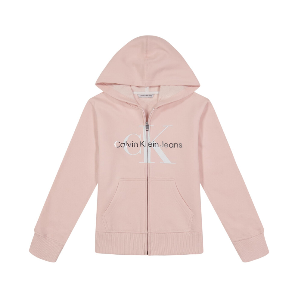 Calvin Klein Girls' Logo Sweatshirt  Fleece Hoodie with Full-Zip Front