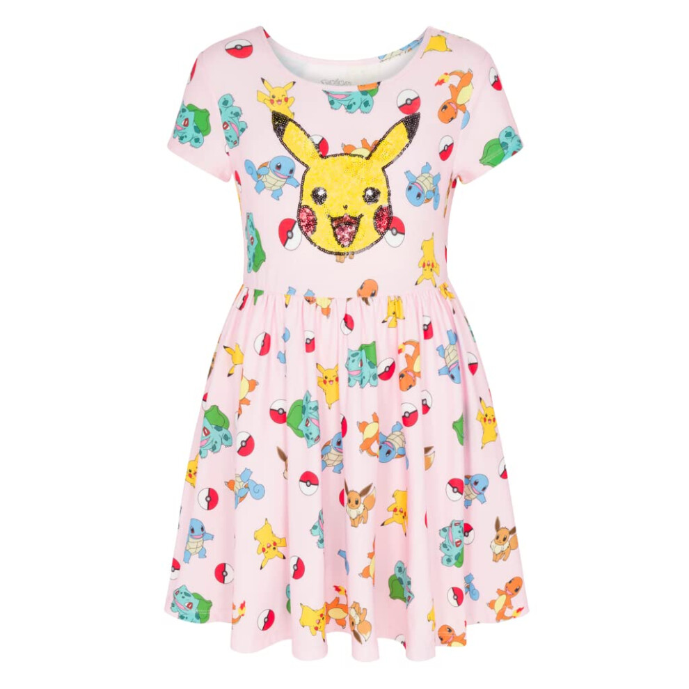 Pokemon Girl's Dress with Pikachu Sequins for Little and Big Girls 4-1