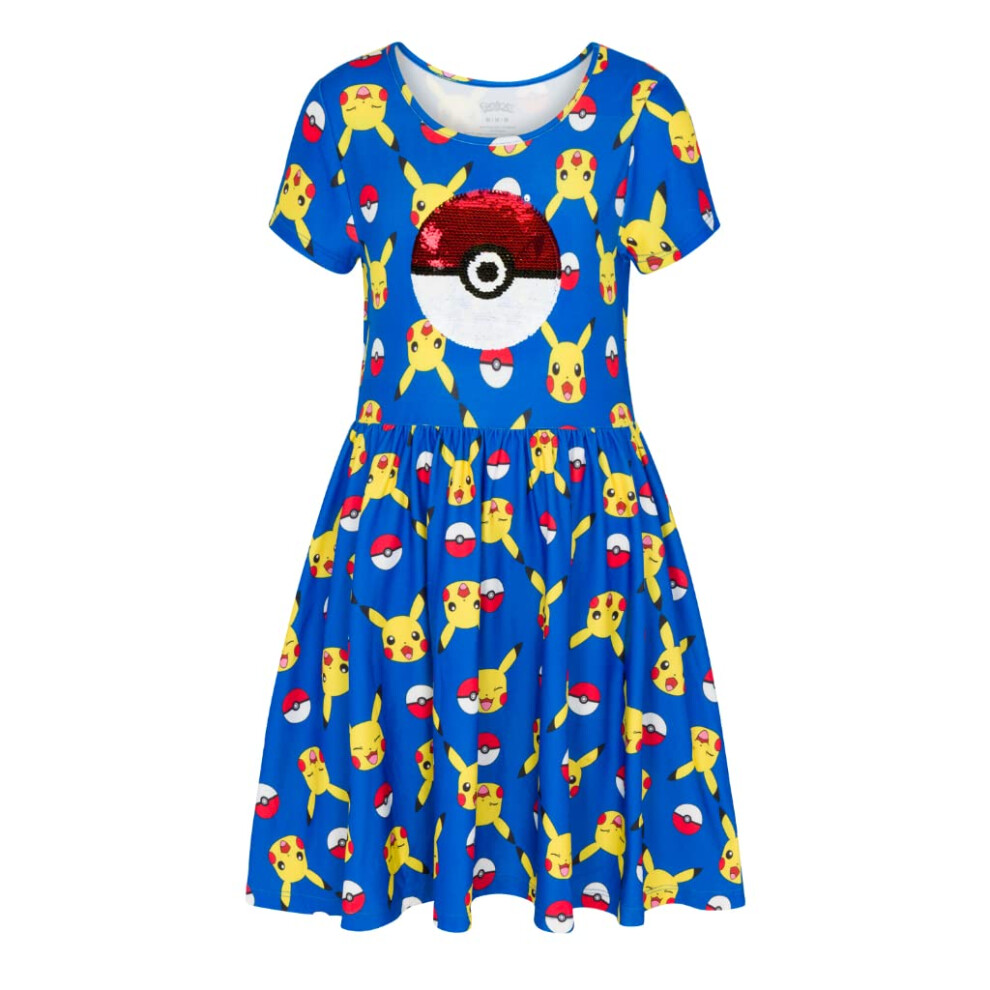 Pokemon Girl's Dress with Pikachu Sequins for Little and Big Girls 4-1