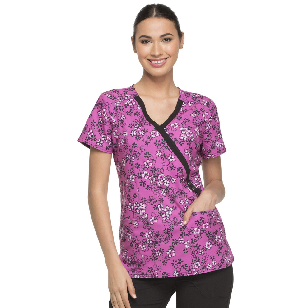 Dickies Prints Women Scrubs Top Mock Wrap DK714  S  Daisy Chain