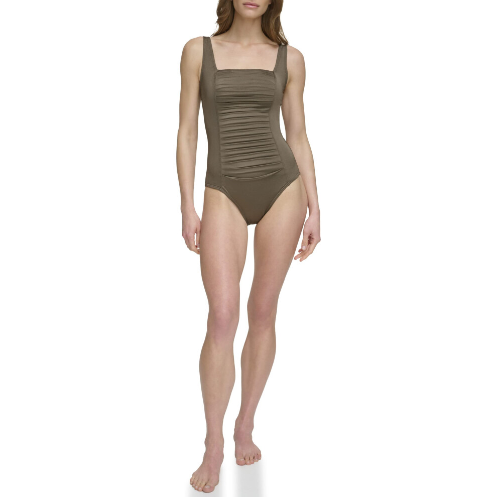 Calvin Klein Women's Standard Pleated One Piece Swimsuit  Bronze  10