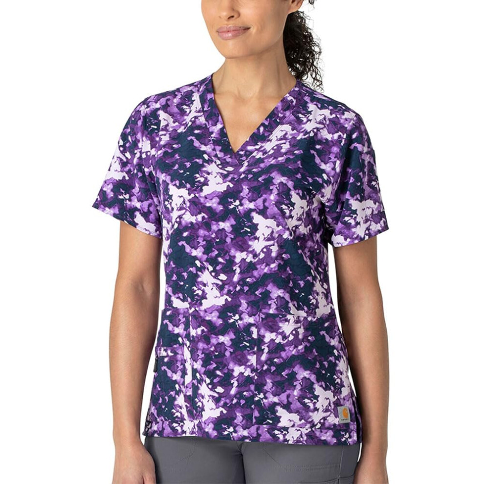 Carhartt Womens V-Neck Print Top Medical Scrubs Shirt  Camo Spark  XX-