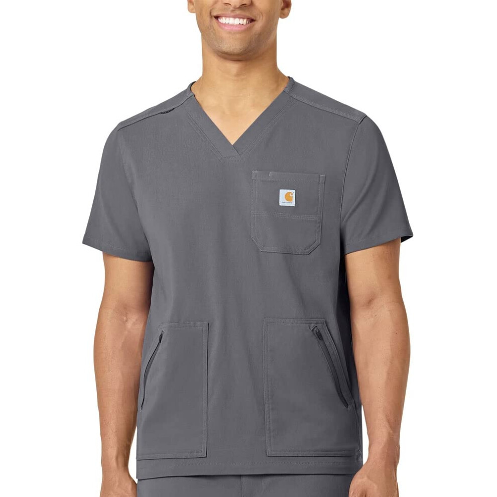 Carhartt Medical Men's Modern Fit 5-Pocket V-Neck Scrub Top  Pewter  L