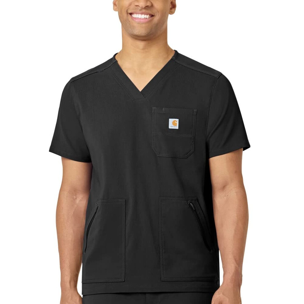 Carhartt Medical Men's Modern Fit 5-Pocket V-Neck Scrub Top  Black  XL