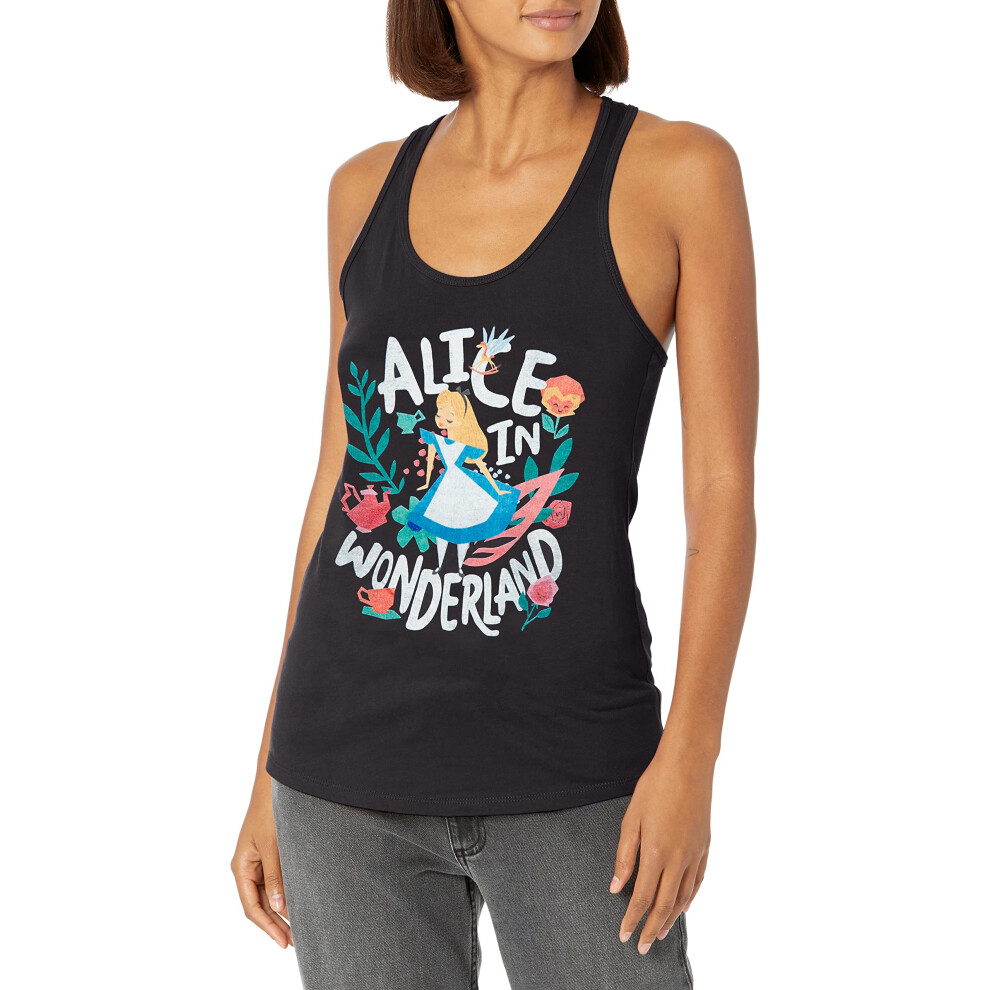 Disney Alice in Wonderland Ferns Flowers & Tea Juniors Racerback Tank