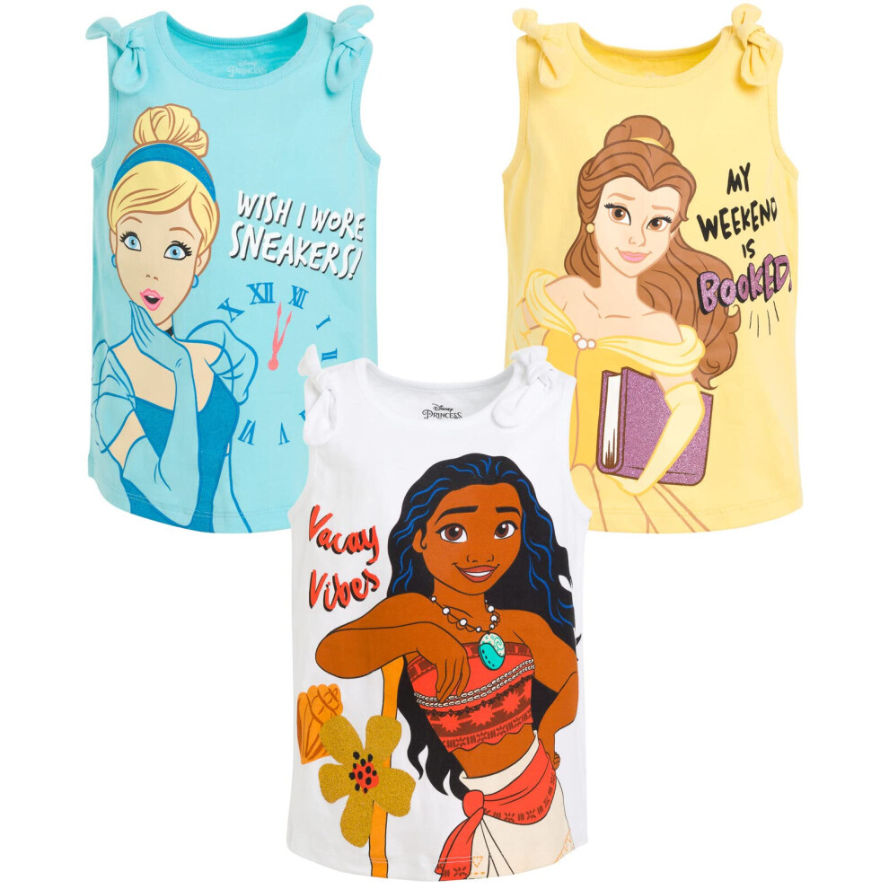 Disney Princess Cinderella Belle Moana Toddler Girls 3 Pack Tank Tops