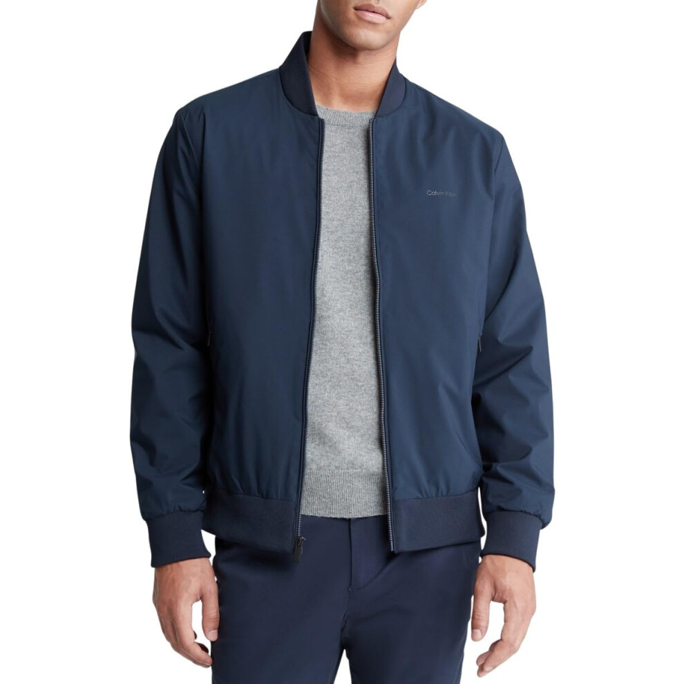 Calvin Klein Men's Matte Logo Zip Bomber Jacket  Sky Captain  Small