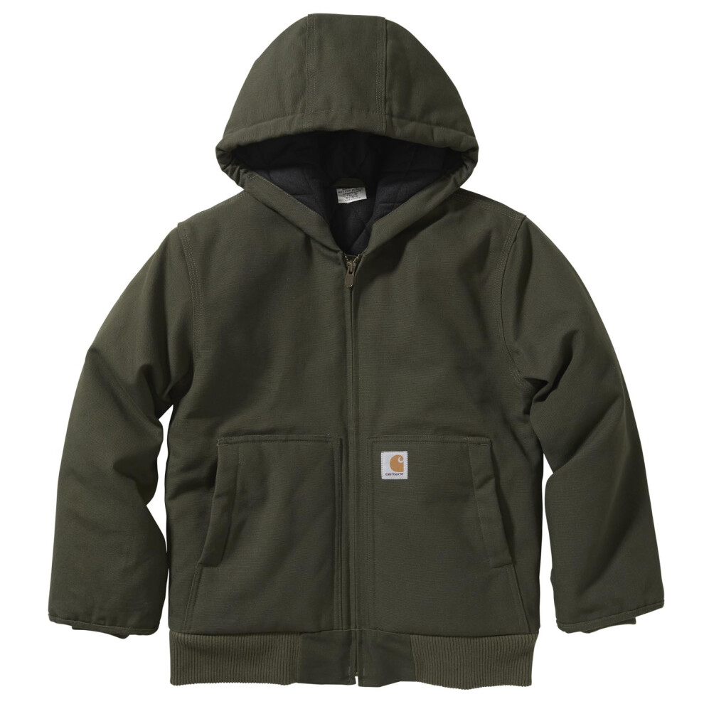 Carhartt Boys Zip Front Flannel Quilt Lined Hooded Active Jac  Olive