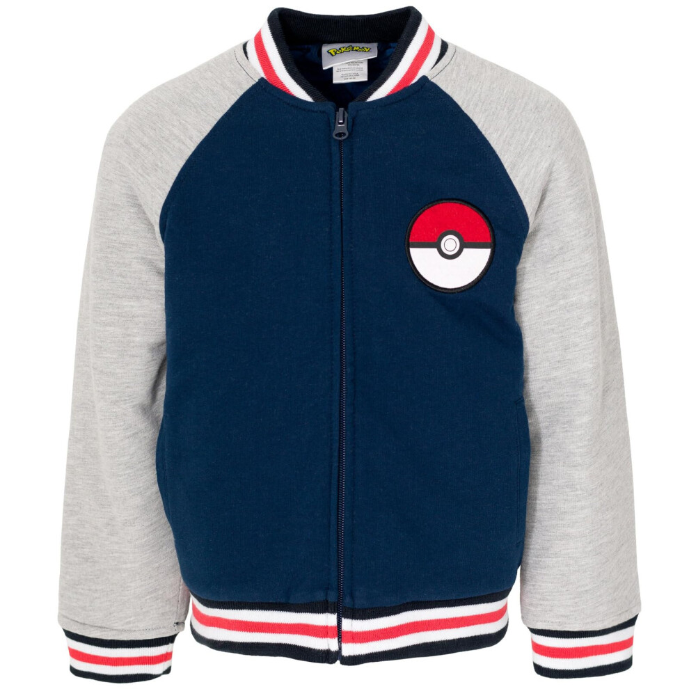 Pokemon Little Boys French Terry Zip Up Varsity Bomber Jacket Blue 5-6