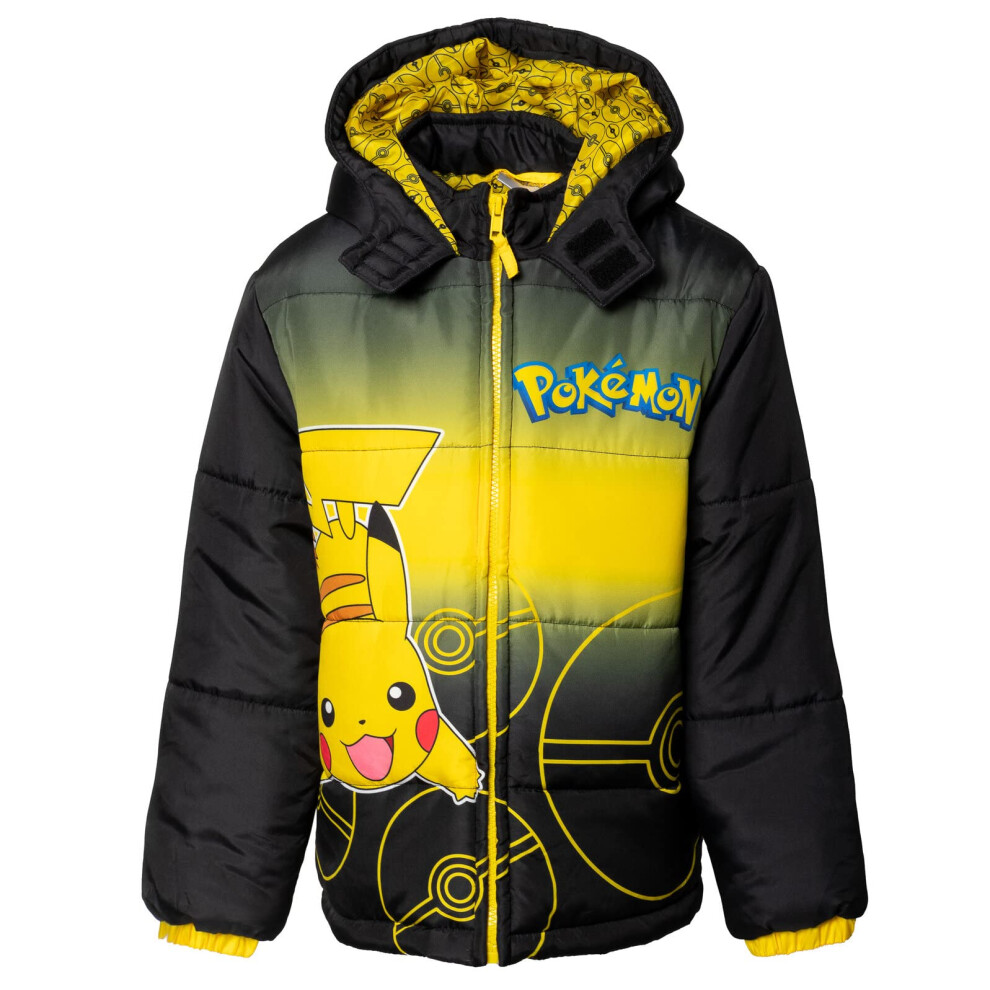 Pokemon Pikachu Big Boys Zip Up Fashion Winter Coat Puffer Jacket Yell