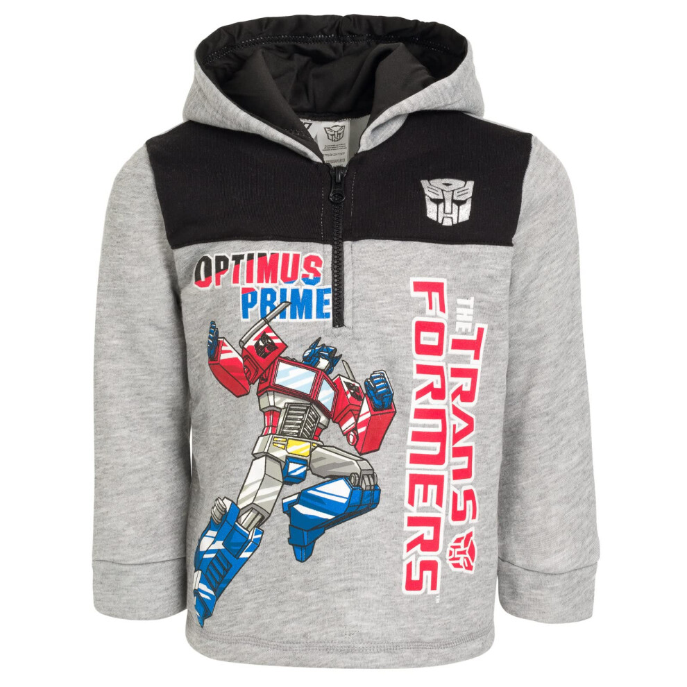 Transformers Optimus Prime Toddler Boys Fleece Half Zip Hoodie Gray 4T