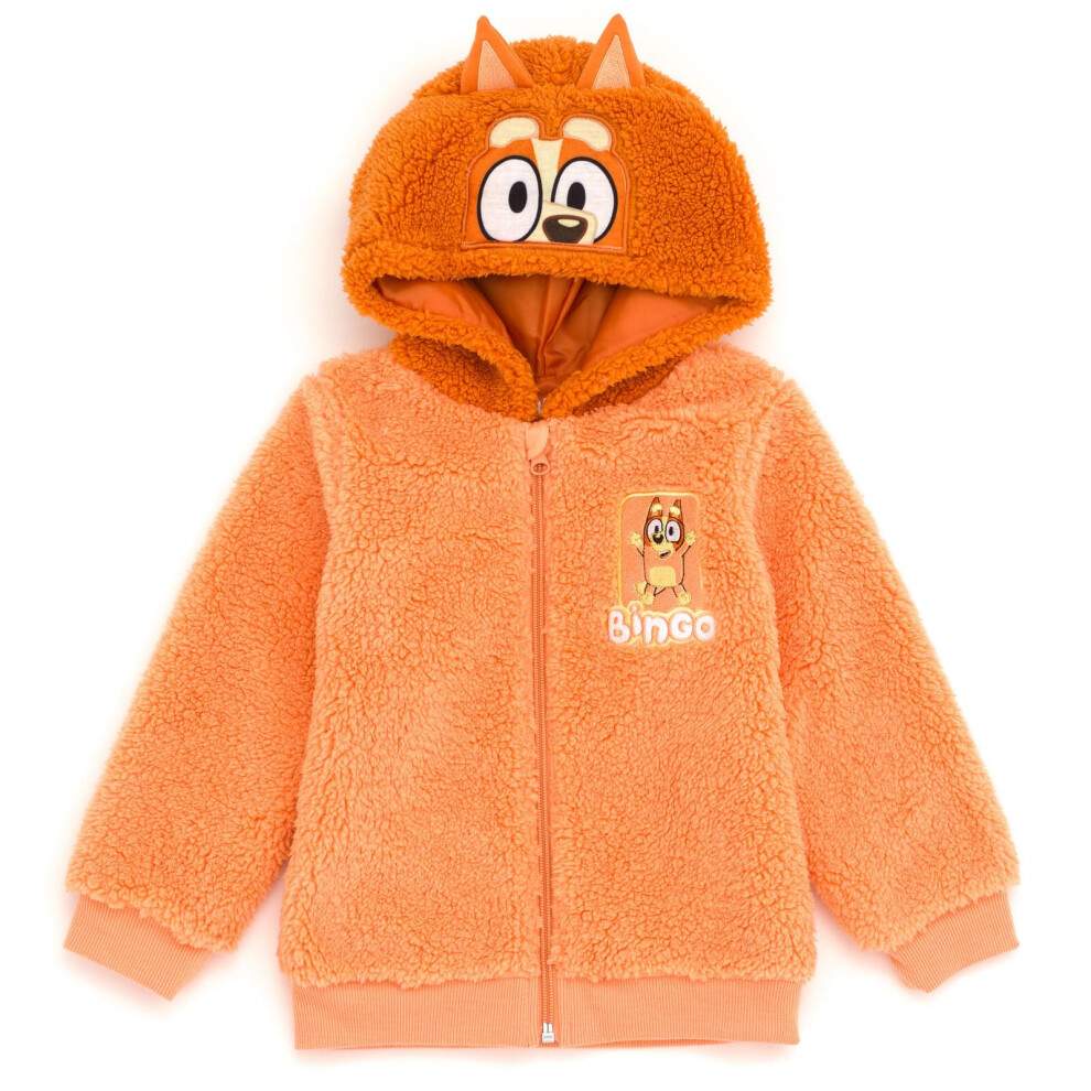 Bluey Bingo Toddler Boys Cozy Sherpa Zip Up Cosplay Hoodie Orange 5T