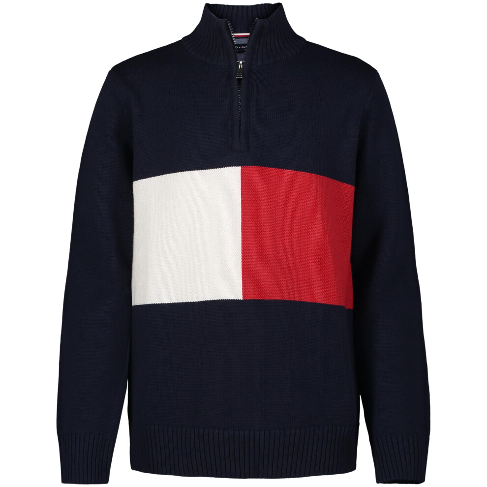 Tommy Hilfiger Boys' Long Sleeve Quarter Zip Sweater  Navy Exploded Fl