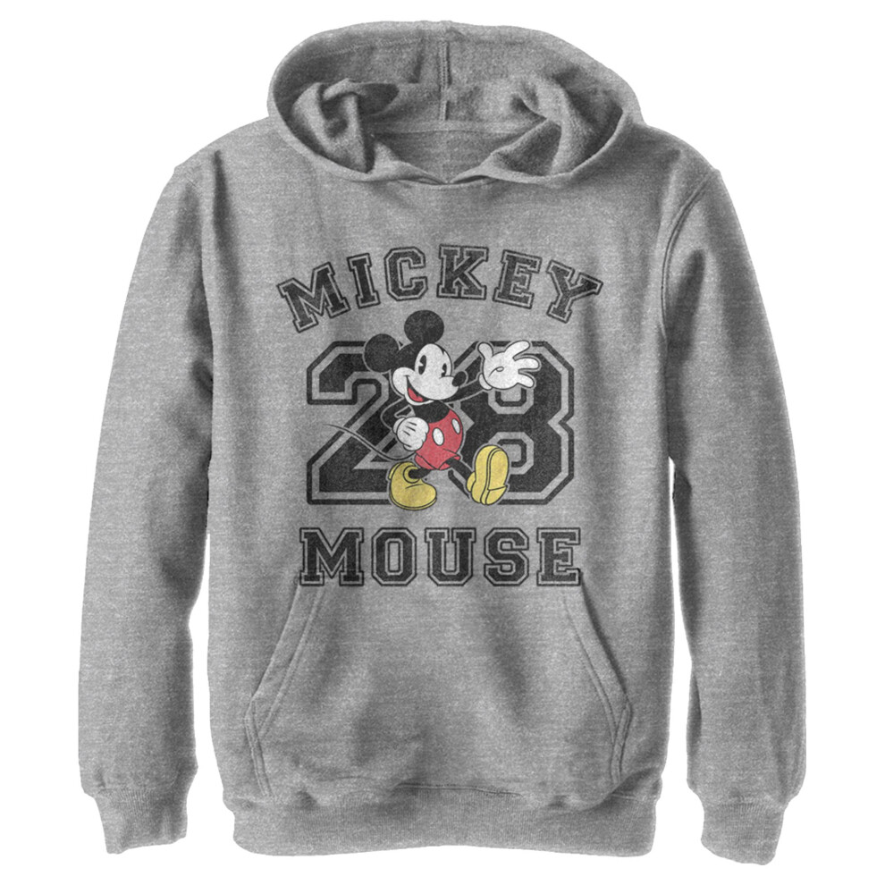 Disney Boy's Mickey Mouse Collegiate Hoodie  Athletic Heather  Large